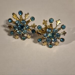 Gold Tone and Blue Gem Earrings